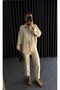 Women's Beige Two-Piece Linen Shirt Pants Top and Bottom Set - 7