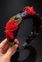Bym578 Women's Henna Evening Dress with Hand Embroidered Red Motif on Black Fabric and Daily Handmade Hair Crown - 3