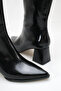 Black Matte Patent Leather Women's Heeled Boots Pointed Toe 6 cm Thick Heel Side Zipper - 2