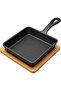Cast Iron Mini Square Skillet with Wooden Sizzler Plate, 13cm - Perfect for Sizzling and Grilling