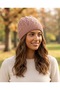 Women's Leona Wool Beret Fo 2750 Salmon Recycled Wool Blend, Lined and Knitted Patterned Winter Beret