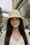 Women's Beige Straw Daisy Embroidered Summer Bucket |   Sun Protection Bucket Beach Hat - 3