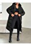 Women's Black Hooded Long Puffer Coat - 2