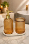 İnci̇ Glass 2-Piece Bathroom Set - Glass Liquid Soap Dispenser and Glass Toothbrush Holder with Honey-Cream Ceramic Plate Glass Toothbrush Holder Glass Bathroom Organizer Toothbrush Glass Soap Dispenser Bathroom Set Bathroom Decoration Toothpaste - 4