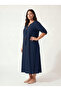Women's Plus Size Loose Midi Dress with Viscose Ring Detail in Navy Blue - 4