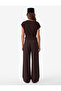 Slim Fit Asymmetrical Drape Collar Sleeveless Crepe Blouse with Metal Accessories and Belt - 4