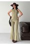 Women's Designer Vest and Slit-Legged Trousers Set Khaki - 2