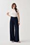 Navy Blue-Iron Mark Detail Palazzo Trousers
