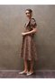 Vintage Coffee Floral Short Sleeve Big Collar Flared Dress - 5