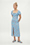 Women's New Gardenya Stretchy Floral Blue Knitted Dress - 3