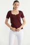 Ribbed Collar Detailed Knitwear T-Shirt - Burgundy - 4