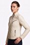 White Roman Quilted Zipper Detailed Women's Genuine Leather Coat - 2