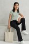 Children's Black Ribbed Spanish Style Slit Hem Stretchy Pants Steel Leggings - 4