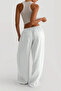 Women's White Linen Fabric High Waist Wide Leg Palazzo Trousers - 3