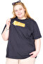Mode XL Real Big Size Women's T-Shirt Bıs Yaka Never U26125 Navy Blue - 2