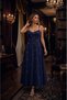 Women's Rope Strap V-Neck Long Crepe Evening Dress with Pearl Detail, Special Occasion, Wedding-Invitations, Graduation