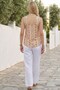 Women's Yellow Satin Ethnic Patterned Sleeveless Blouse Shirt Lapel Collar Buttoned Casual Fit Summer Stylish Blouse Shirt - 8