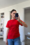 Asymmetrical Cut Short Sleeve Blouse - Red
