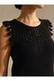 Women's Black Tassel Detailed Openwork Knitwear Blouse - 3