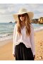 Handcrafted Pearl-Embellished Stoned Wide-Brimmed Straw Hat Luxury Design Summer Beach Premium Elegant Sunscreen Internally Adjustable Uv-Proof - 3