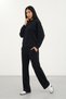 Navy Blue Women's Modal Hooded Tracksuit Set with Zipper Top and Wide-Leg Bottom, Comfortable Fit - 2