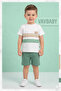 Boy's Teddy Bear Printed Striped Short Sleeve T-Shirt and Shorts Set - Green