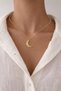 Women's Gold Color 316L Steel Moon Crescent Necklace with Stones, Minimal Stylish Elegant Gift - 2