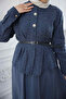 Navy Blue Patterned Modal Shirt and Skirt Set - 4