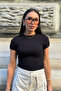 Women's Crew Neck Short Sleeve Basic Lycra Blouse - 2