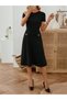 Women's Short Sleeve Crew Neck Midi Imported Crepe Dress with Pocket Detail - 2