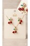 Women's Gold Color Cherry Figured 3-Piece Jewelry Set (Necklace & Earrings)