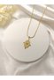 Women's Gold Color Steel Chain Oval Medallion Necklace Minimal Sun Figured Stylish Necklace - 5