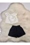 Girl's 2-Piece Set: Madonna Collar White Blouse & Solid Color Shorts