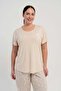 Plus Size Round Neck Short Sleeve Pajama Set Beige-512250 - 3