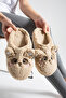 Camel Embroidered, Figured, Fluffy, Women's House Slippers (Washable, Noiseless, Dowry-Style)