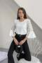 Ecru Rose Appliqué Flounce Sleeve Blouse - 2