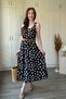 Polka Dot Midi Black Dress with Straw Belt Detail - 2