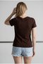 Women's Stone Embellished Stretchy Modal Fabric V-Neck Short Sleeve Brown Blouse - 4