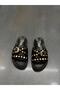 Ti̇na Black Leather Pin-Studded Women's Daily Slippers - 7