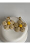 Cream Yellow Flower Straw Earrings (7 cm) - 2