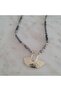 Labradorite Beaded Necklace with Gold Hammered Half-Moon Pendant, Grey, Boho Style - 4