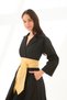 Black and Yellow Skirt Hem Detailed Belted Jacket Collar A-Line Cotton Midi Dress - 7