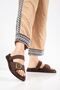 Zora Women's Brown Leather Gold Detailed Poly Sole Slippers - 4