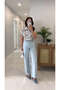 Melsta Blue Denim Trousers Set with Floral Embroidery Detail