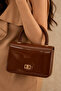 Women's Light Brown Patent Leather Mini Box Handbag with Side Cross Strap and Handle Modern Stylish Women's Bags - 8