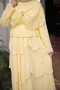Yellow Bronched Shoulder Cape Layered Skirt Set - 4