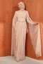 Powder-Colored Gathered Front Stone Lace Evening Dress