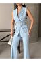 Gold Buttoned Vest, Trousers and Blazer Suit with Belt Accessories - 3