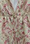 V-Neck, Gathered Waist, Single Button, Patterned Dabıl Set -Beige - 2