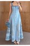 Waist-Tied Blue Linen Buttoned Dress - 6